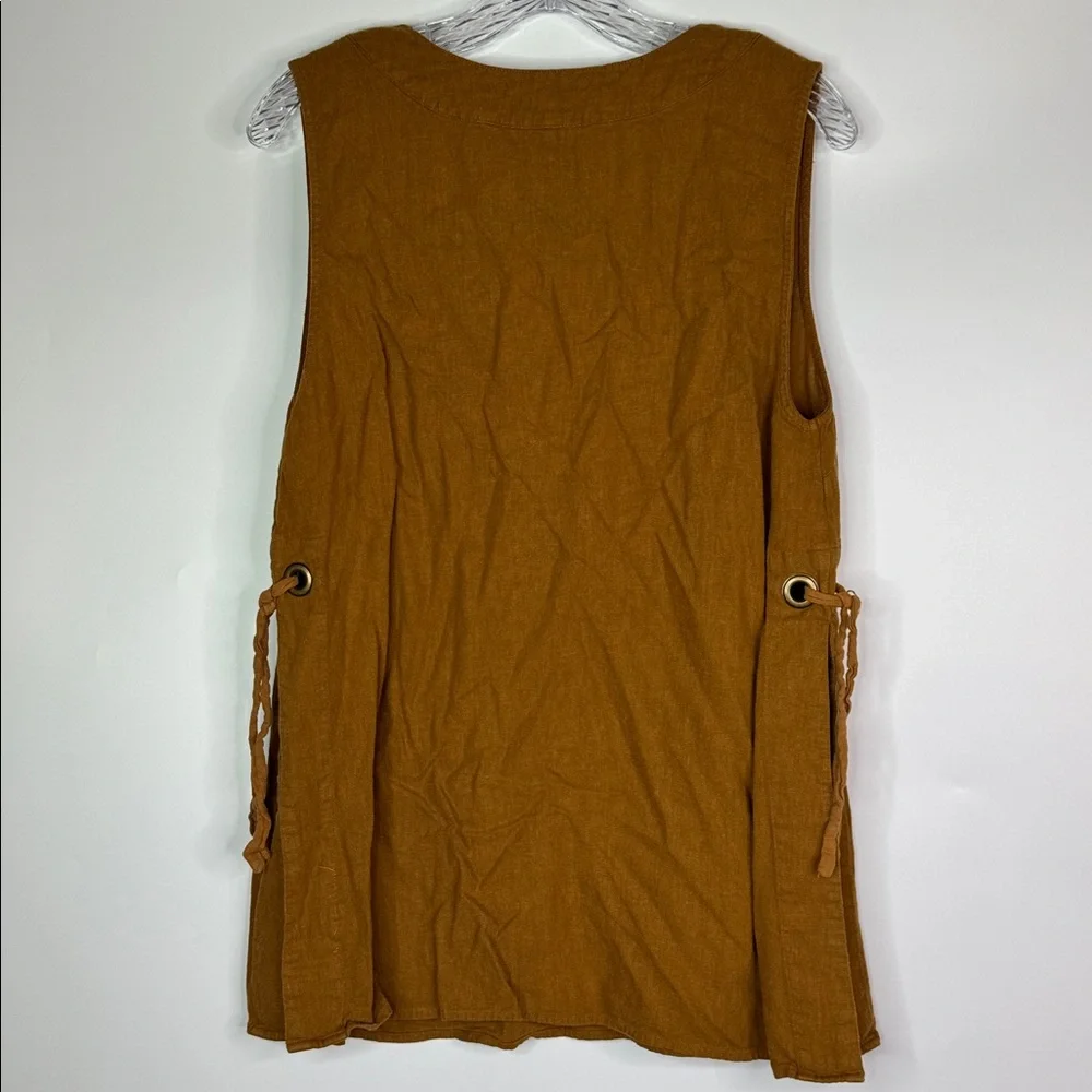 Free People Brown Linen Vneck Sleeveless Shirt Size Medium